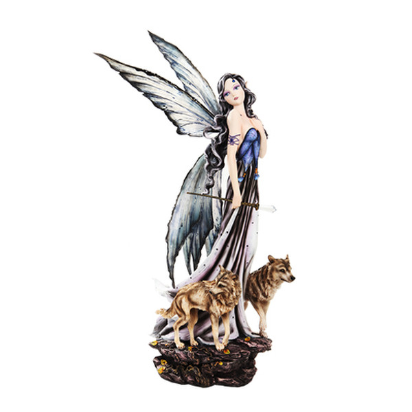 Fairy with Wolves Sculpture Hand Painted Wolf Figurine
